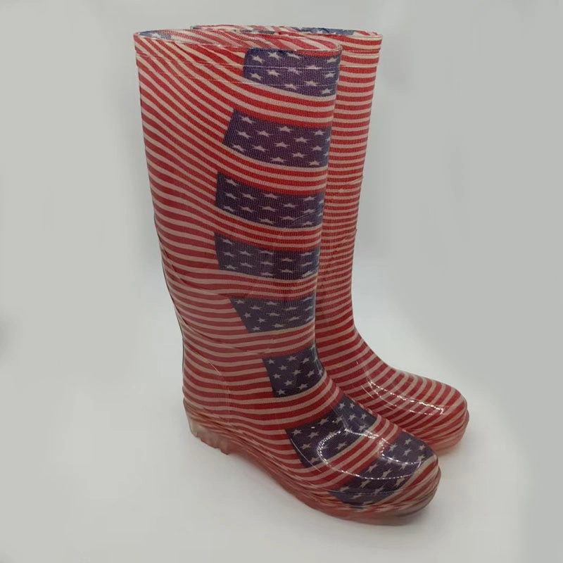 Mens flag print PVC transparent boots