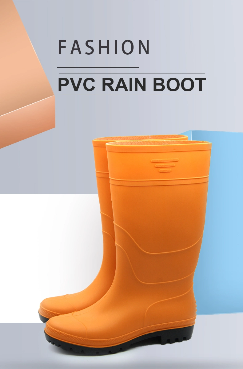 Orange knee high waterproof PVC boots for men