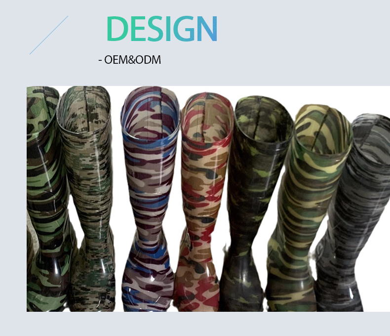 Knee high camouflage lined PVC boots for men wholesale