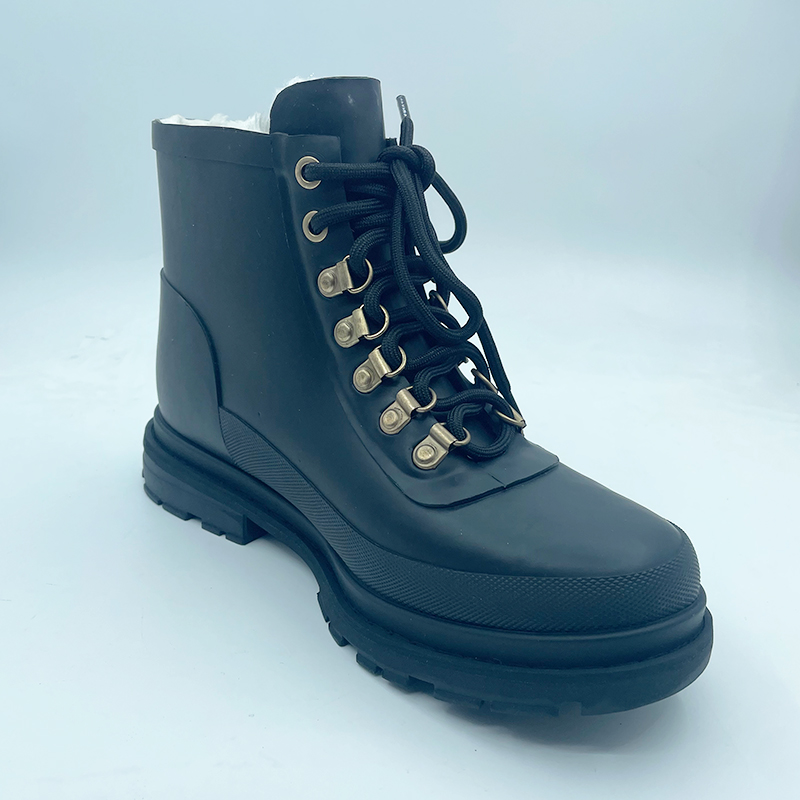 Wholesale lace up fur lined ankle gumboots manufacturer