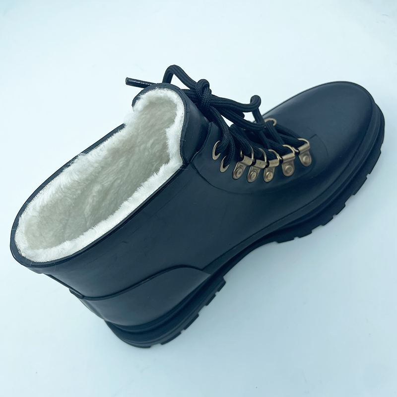 Wholesale lace up fur lined ankle gumboots manufacturer