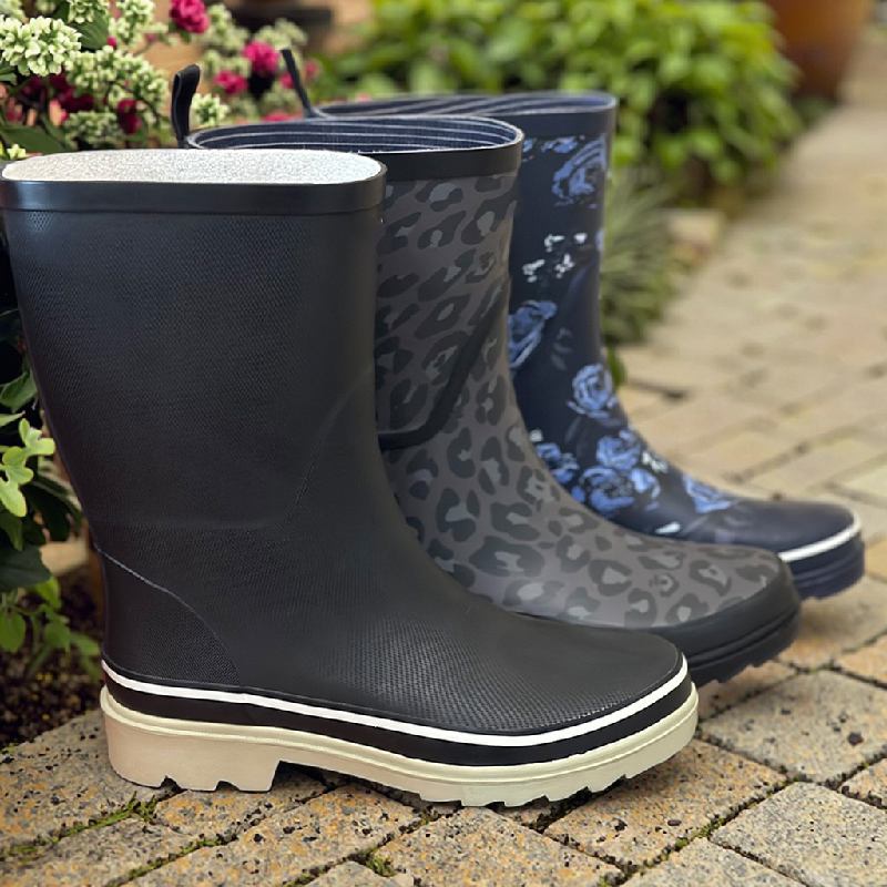 Lined mid calf rubber rain boots for women