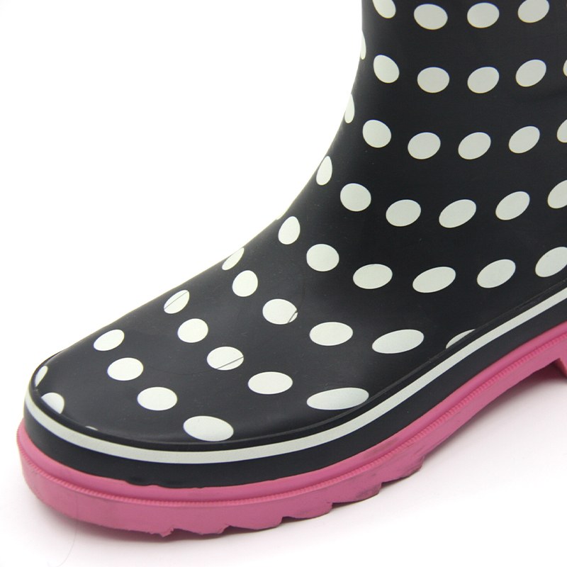 Ladies mid calf print rubber boots manufacturer