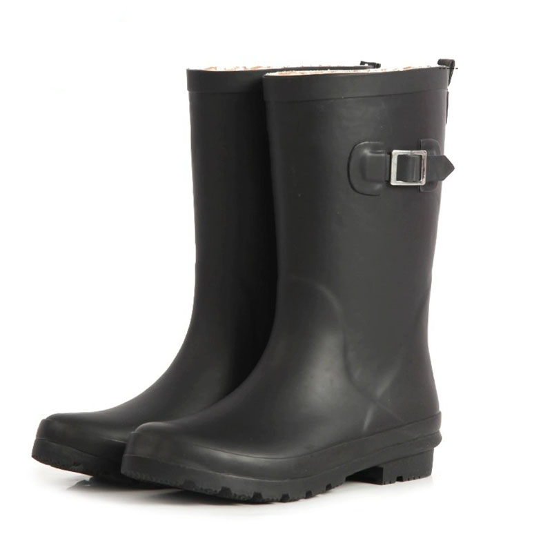 Waterproof Women Rubber Rain Boots with a strap and buckle