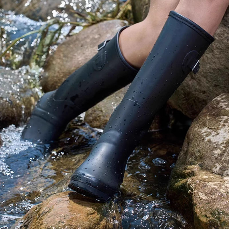 Waterproof Women Rubber Rain Boots with a strap and buckle