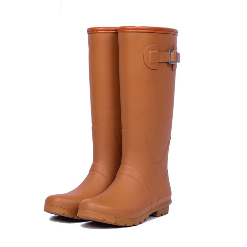 Waterproof Women Rubber Rain Boots with a strap and buckle