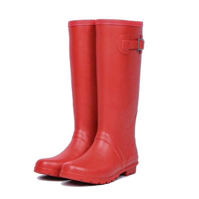 Waterproof Women Rubber Rain Boots with a strap and buckle