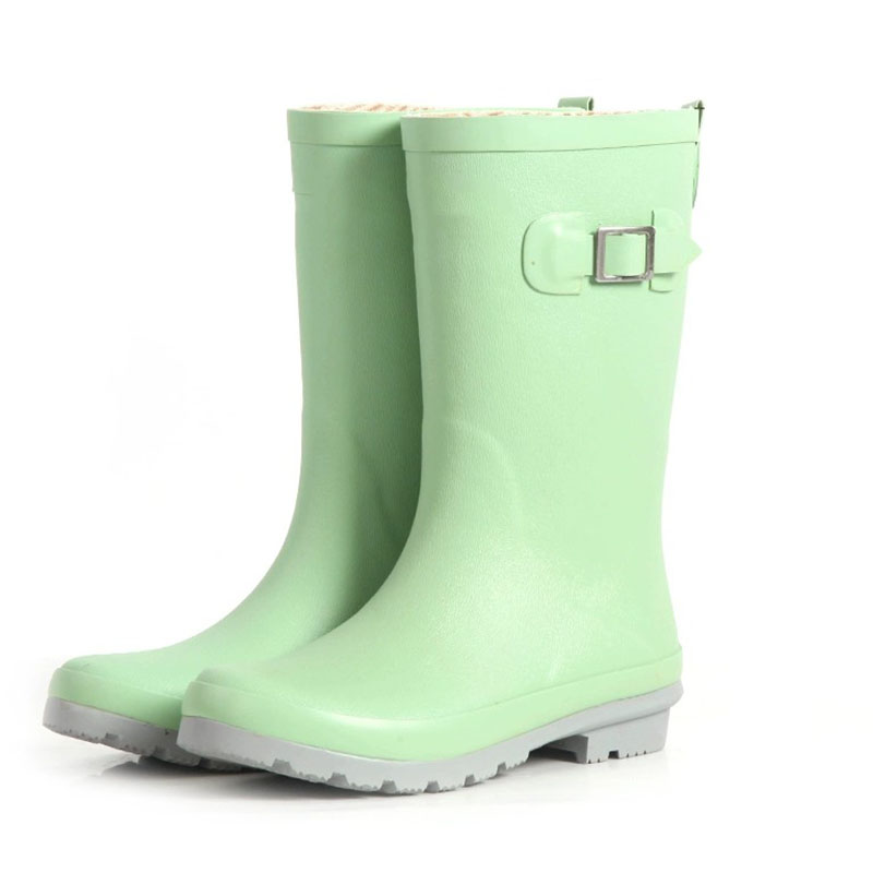 Waterproof Women Rubber Rain Boots with a strap and buckle