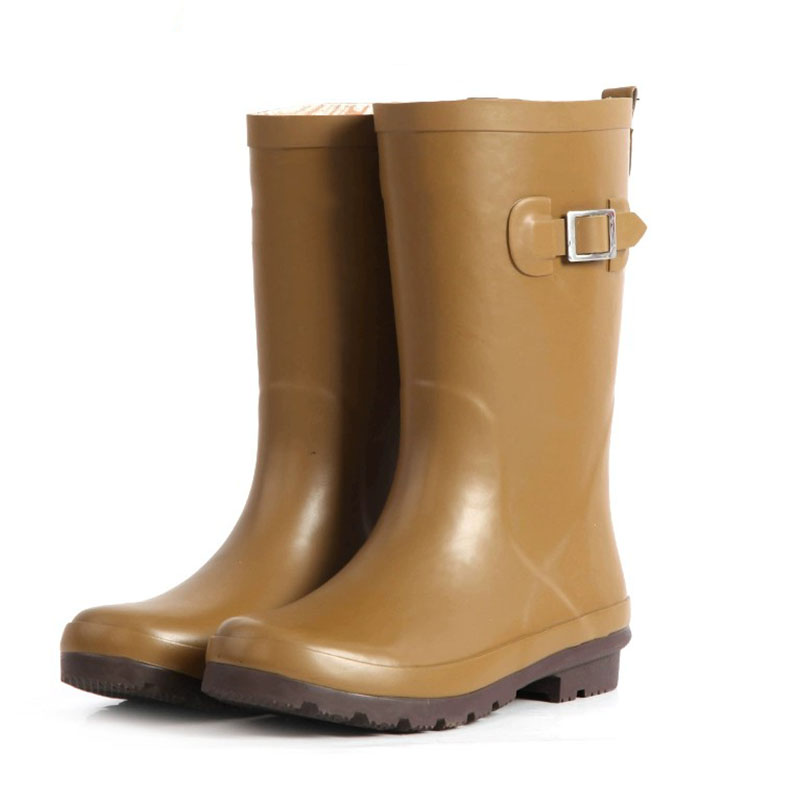 Waterproof Women Rubber Rain Boots with a strap and buckle