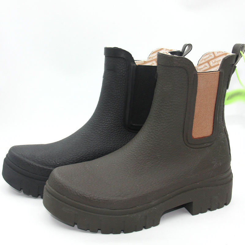 Womens Fashionable Ankle High Cotton Fabric Lined Gumboots