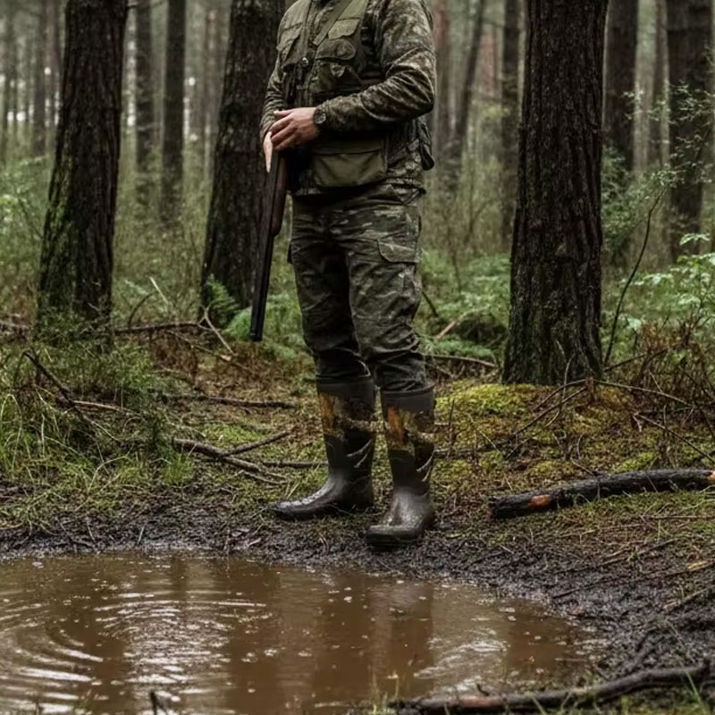 Neoprene Camouflage Applique Knee-High Durable Rubber Wellington Boots